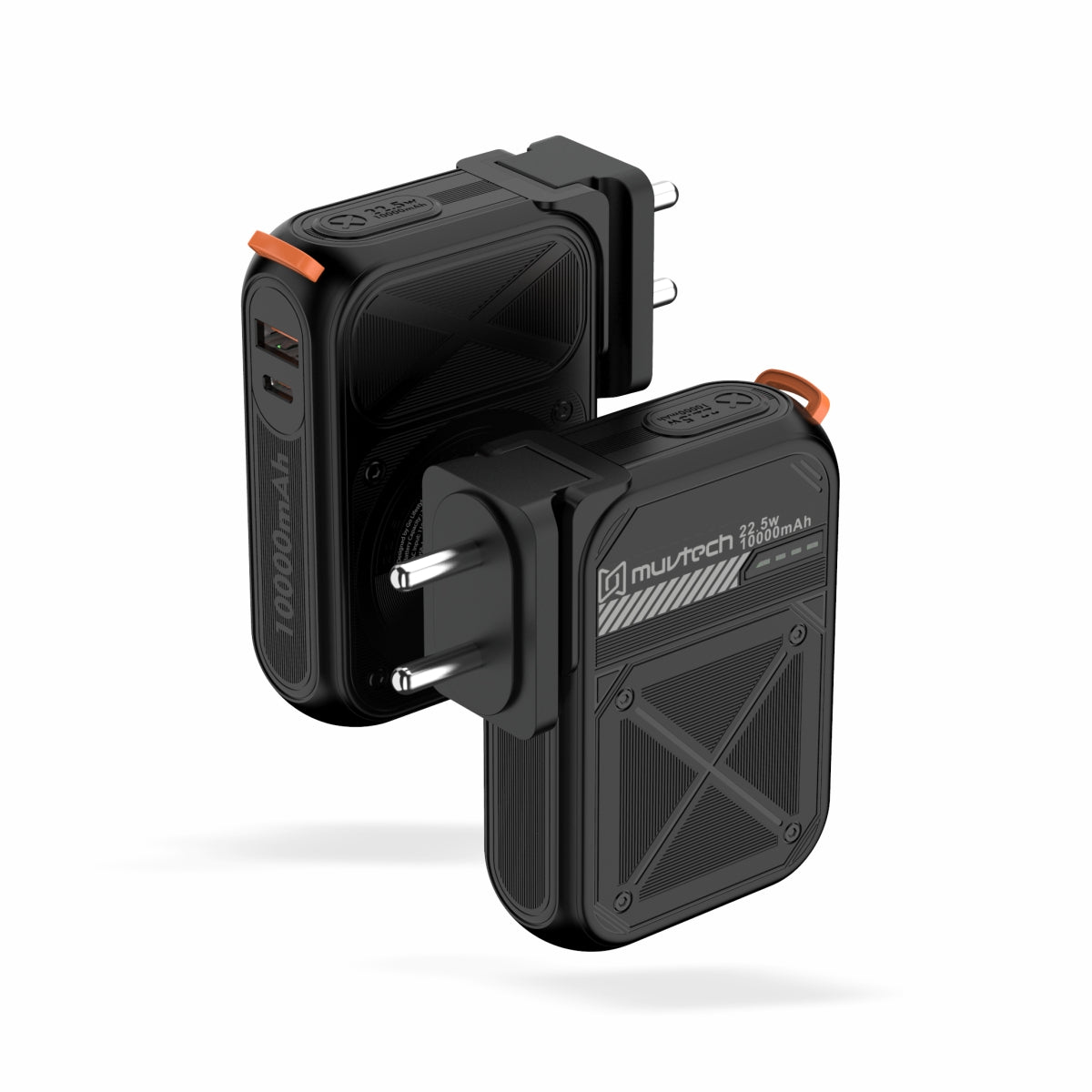 Travel Mate 10000mAh Power Bank with Built-in Wall Plug, 15W Wireless Charging, Dual USB Ports (USB-A + USB-C), Surge Protection, Fast Charging Portable Charger