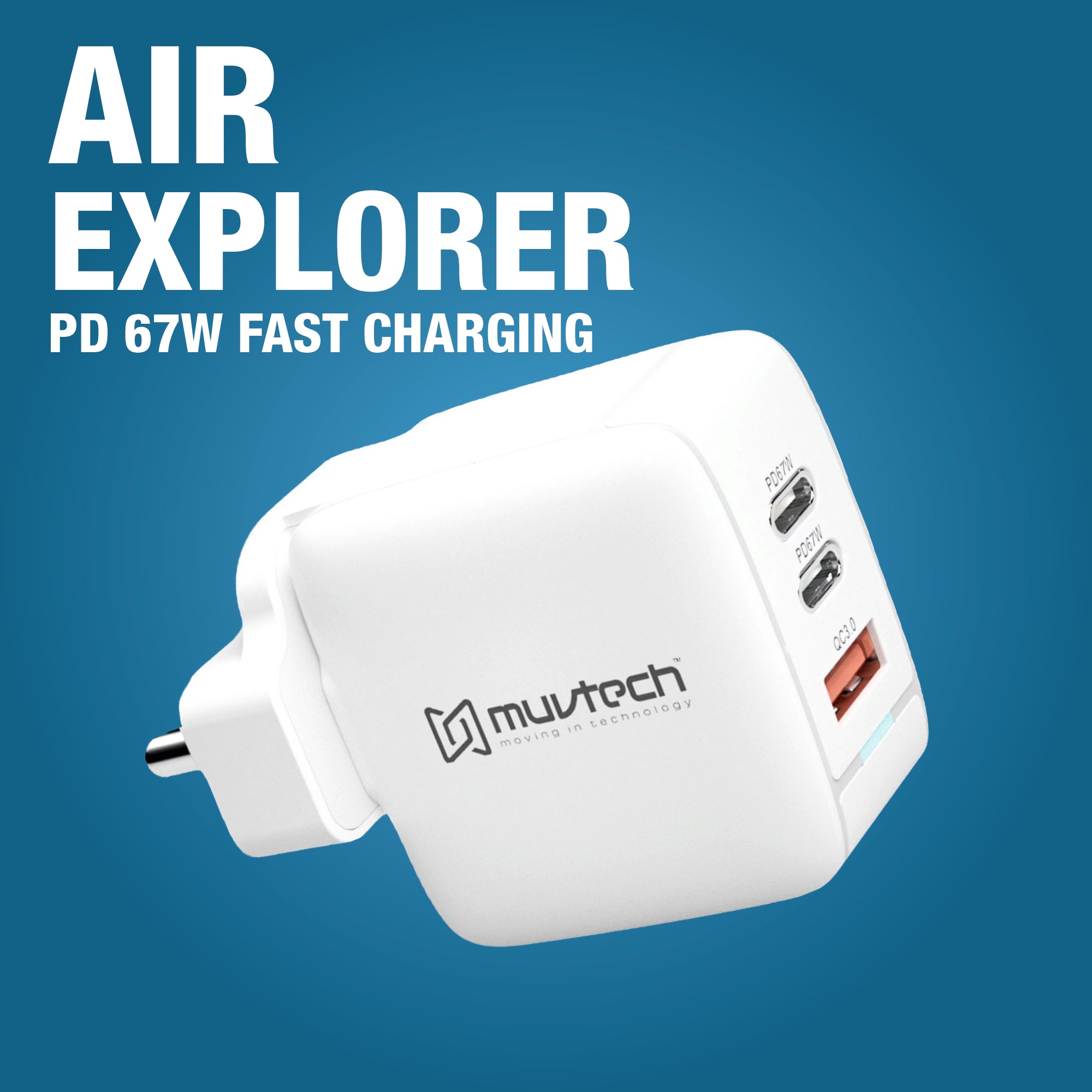 67W Triple Port Laptop Charger & Power Adapter (2 Type-C + USB-A) – Fast Charging for Laptops & Devices