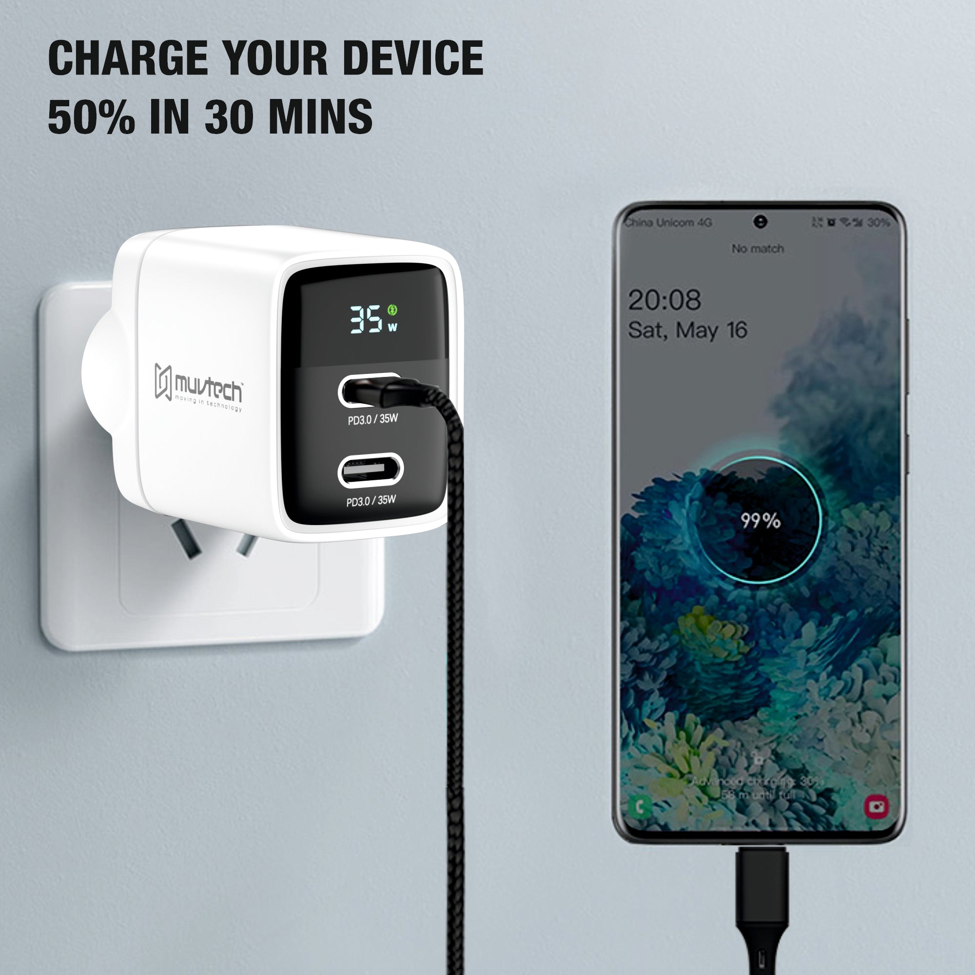 35W Dual Port Type-C Mobile Wall Charger – Fast Dual Charging for USB-C Devices