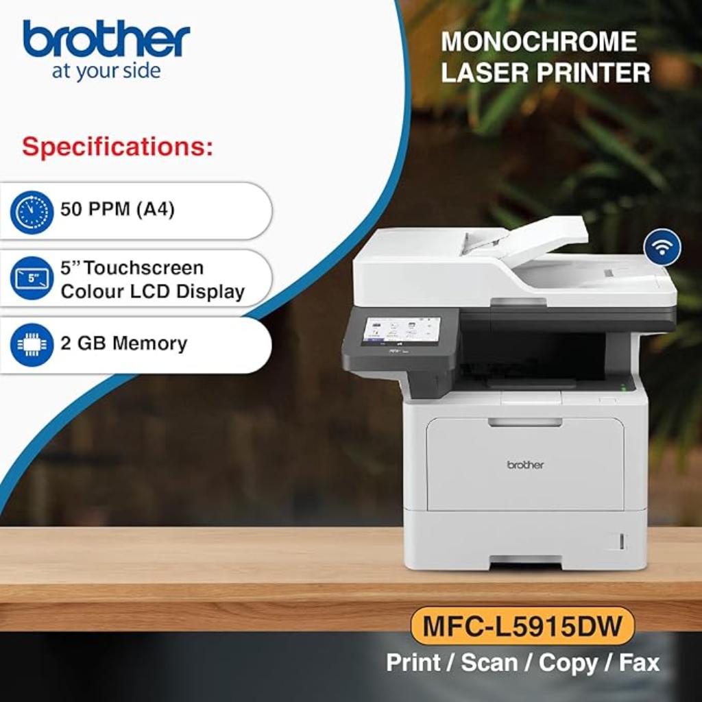 Brother MFC-L5915DW Monochrome Laser Multifunction Duplex Printer with ADF WiFi LAN