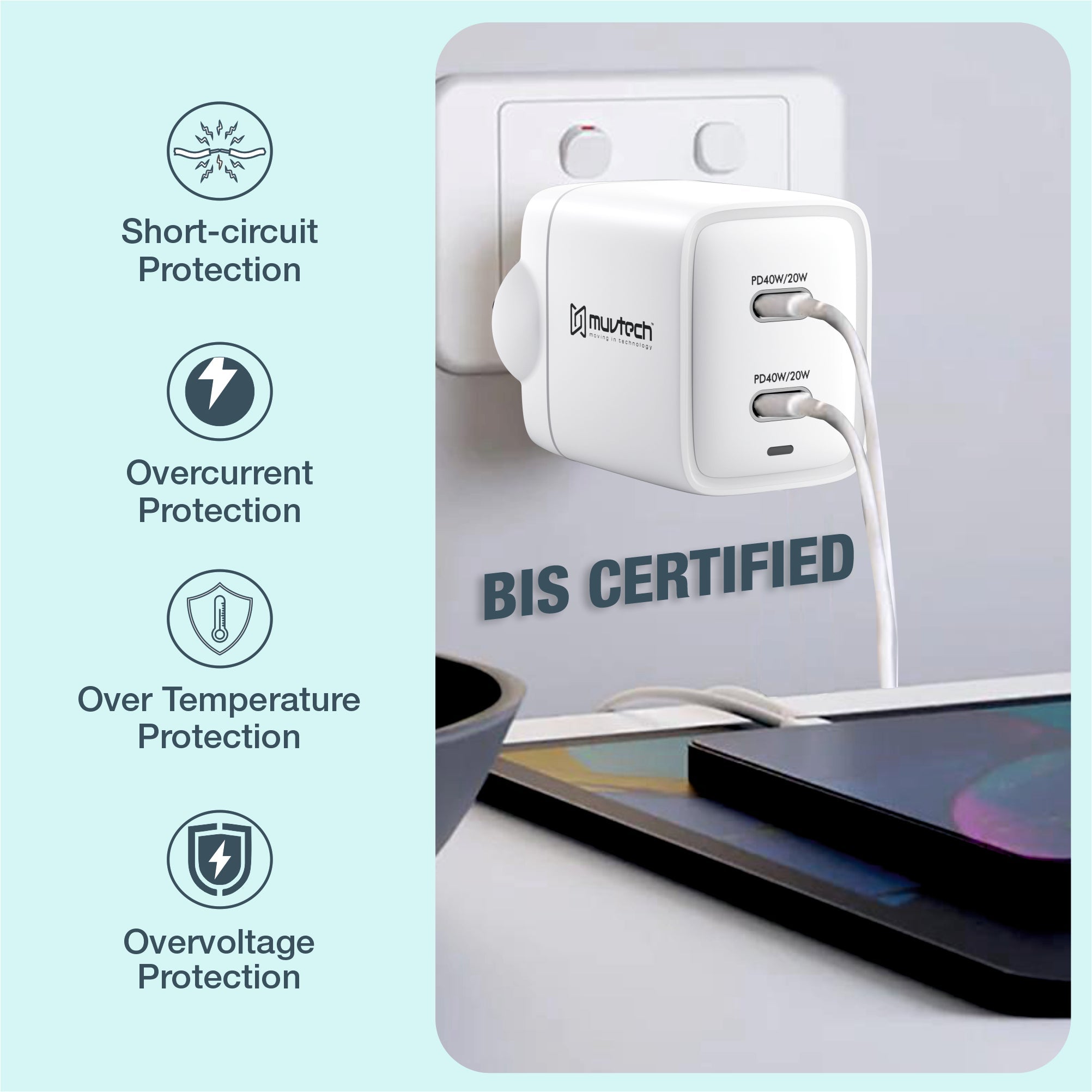 AIR Dash PRO 40W Dual-Port Type-C Wall Charger Adapter