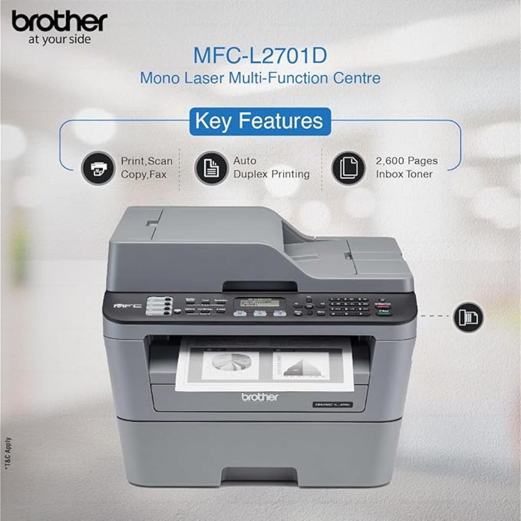 Brother MFC-L2701D Monochrome Laser Multifunction Printer with Auto Duplex Printing and USB Connectivity