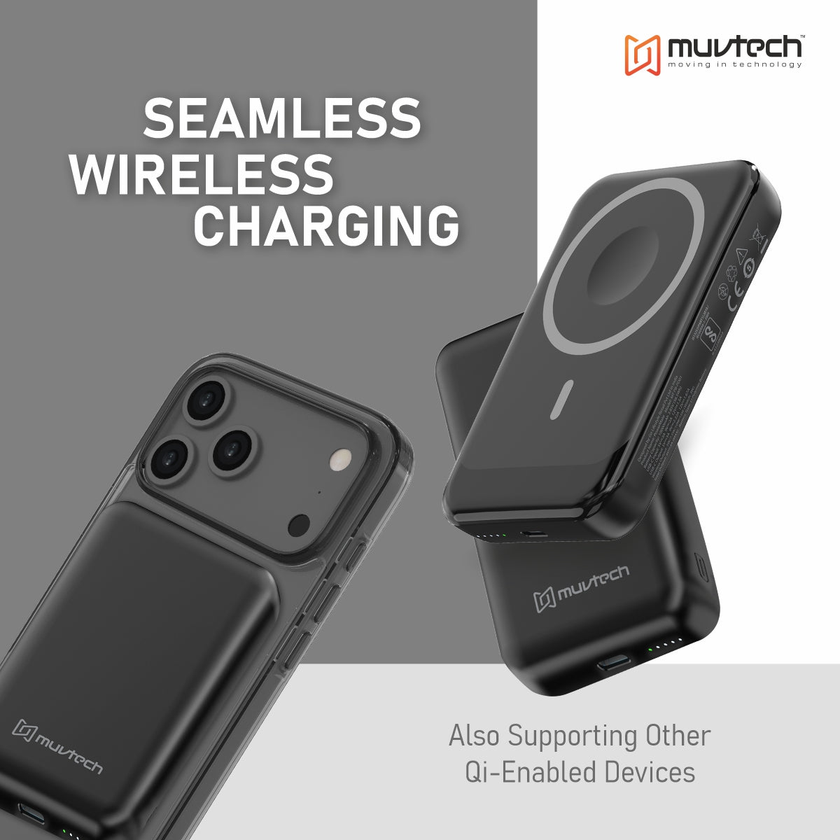 Power Mate 10000mAh MagSafe Power Bank | Magnetic Wireless Portable Charger for iPhone & Qi Devices | Dual Charging (Wireless + Wired) | Slim & Lightweight with Smart Protection