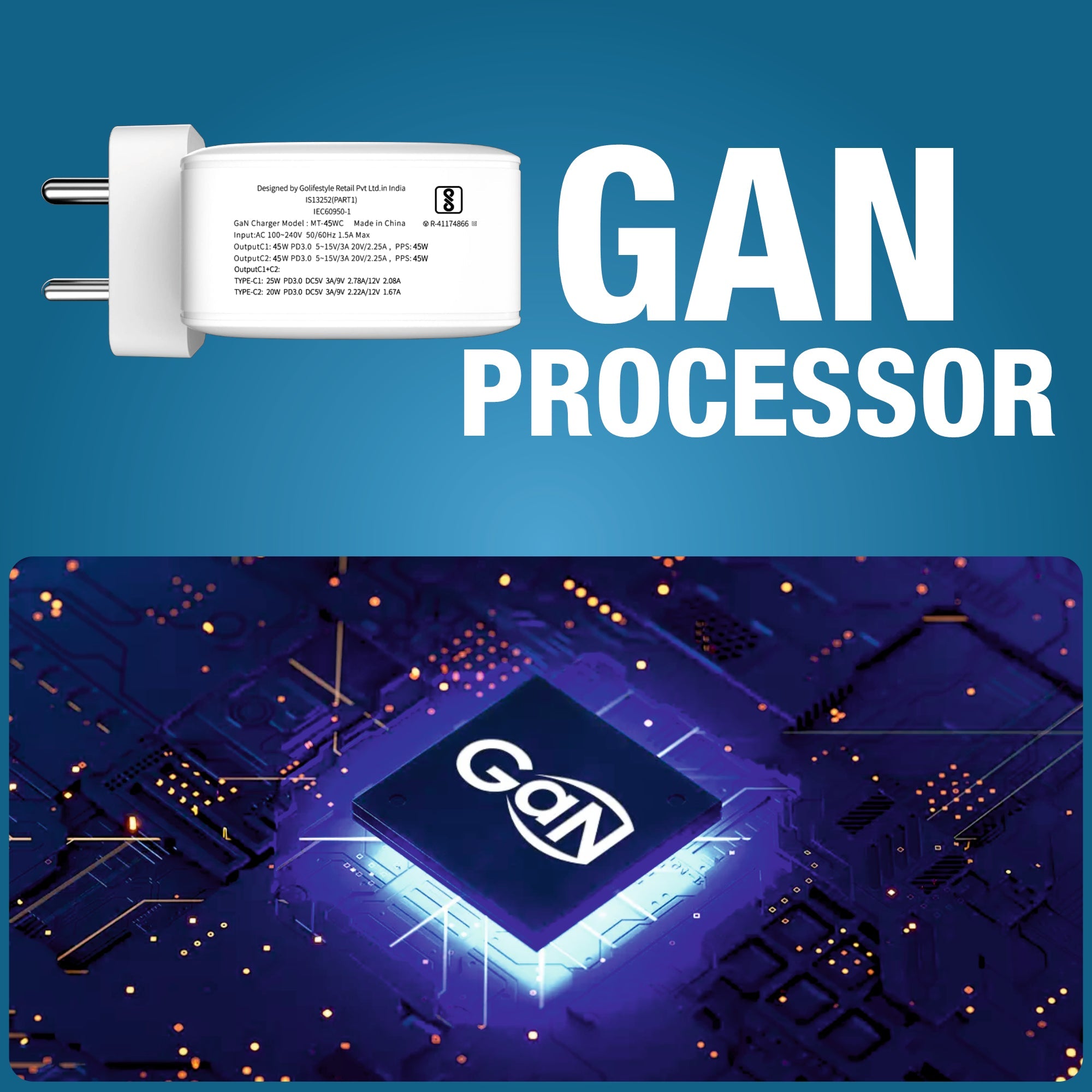 67W Triple Port Laptop Charger & Power Adapter (2 Type-C + USB-A) – Fast Charging for Laptops & Devices