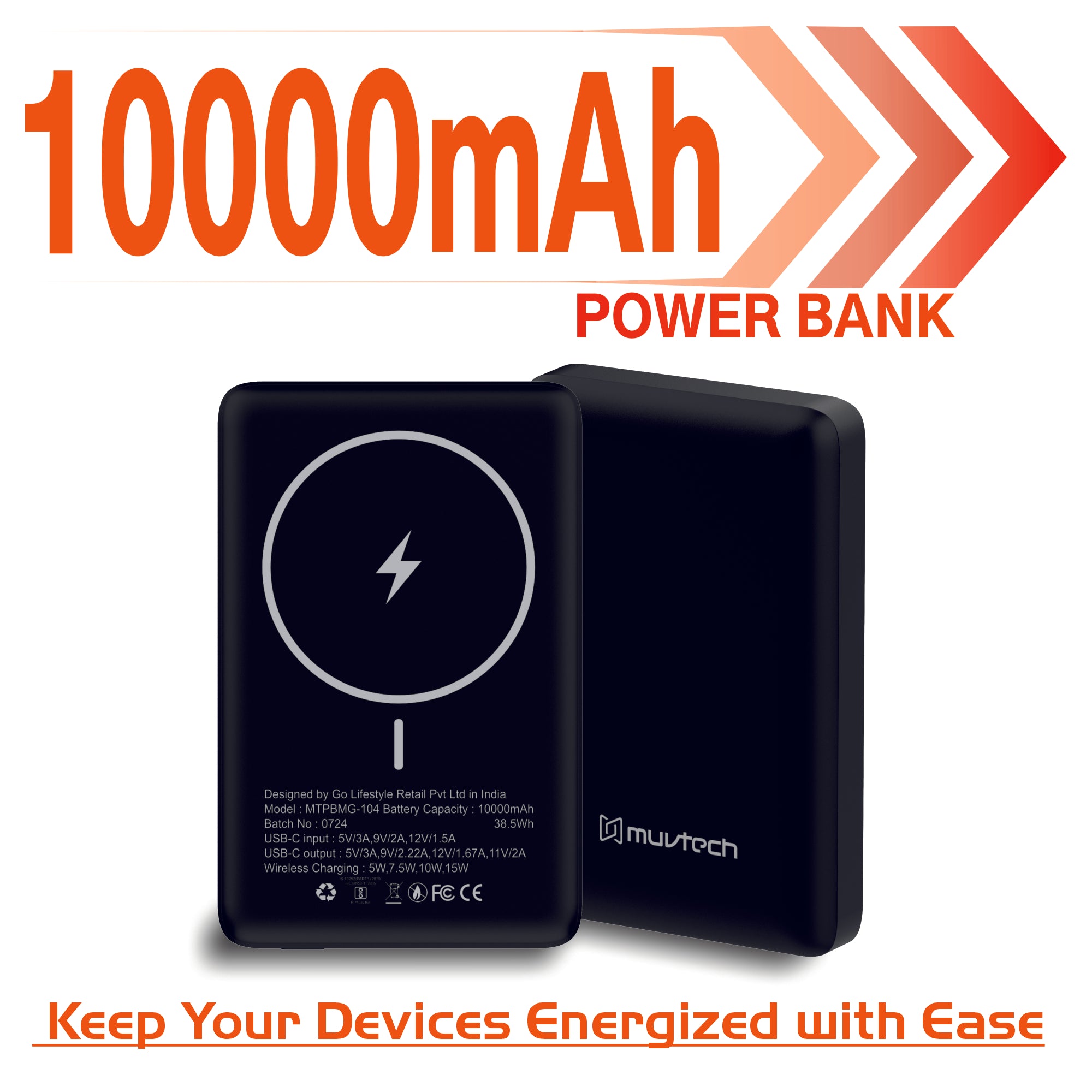 Pocket Pro 10000mAh Power Bank | 15W Mag-Safe Wireless Charging | 20W Wired Fast Charging | Compatible with iPhone, Samsung, Android, and Wireless Devices