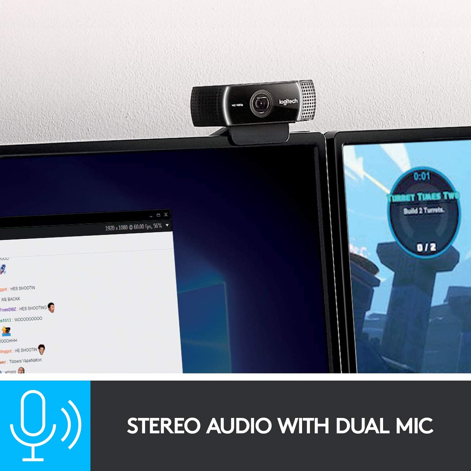 Logitech C922 Pro Stream 1080P HD Gaming Webcam with Auto Light Correction and Stereo Mic