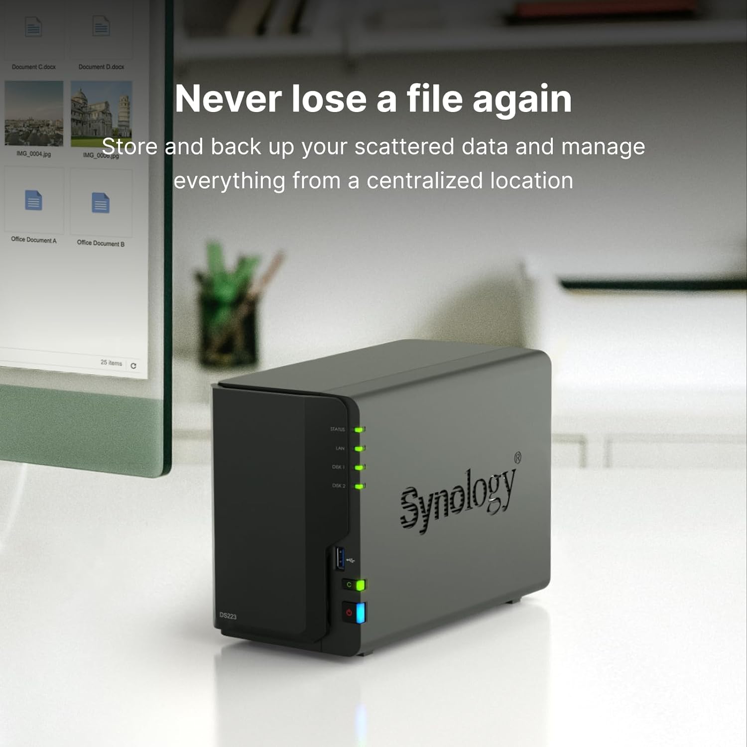 Synology DiskStation DS223 2-Bay Network Attached Storage Enclosure Drive - Black