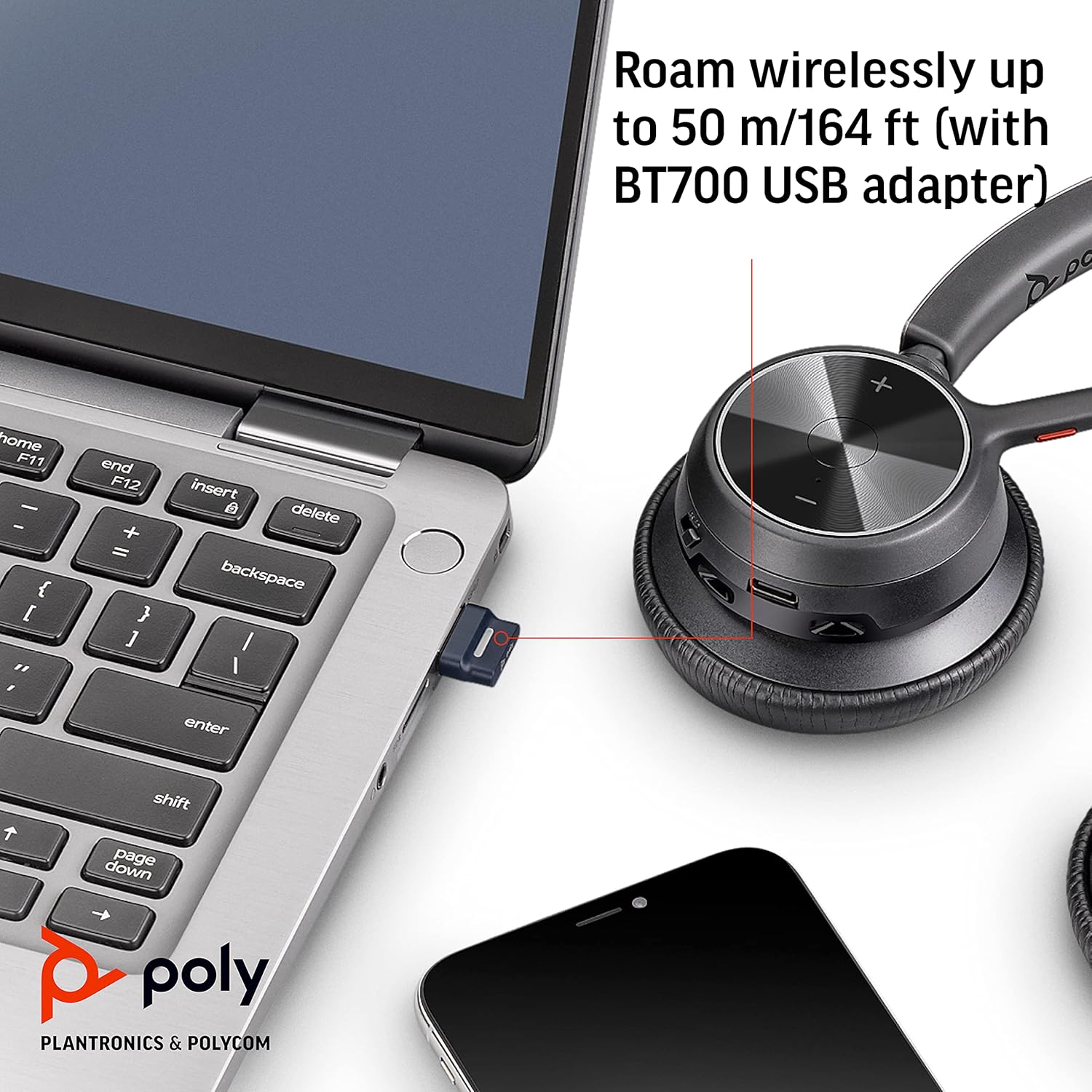 Poly Voyager 4320 UC V4320 Wireless Bluetooth Stereo Headset with USB-A BT700 dongle - Black