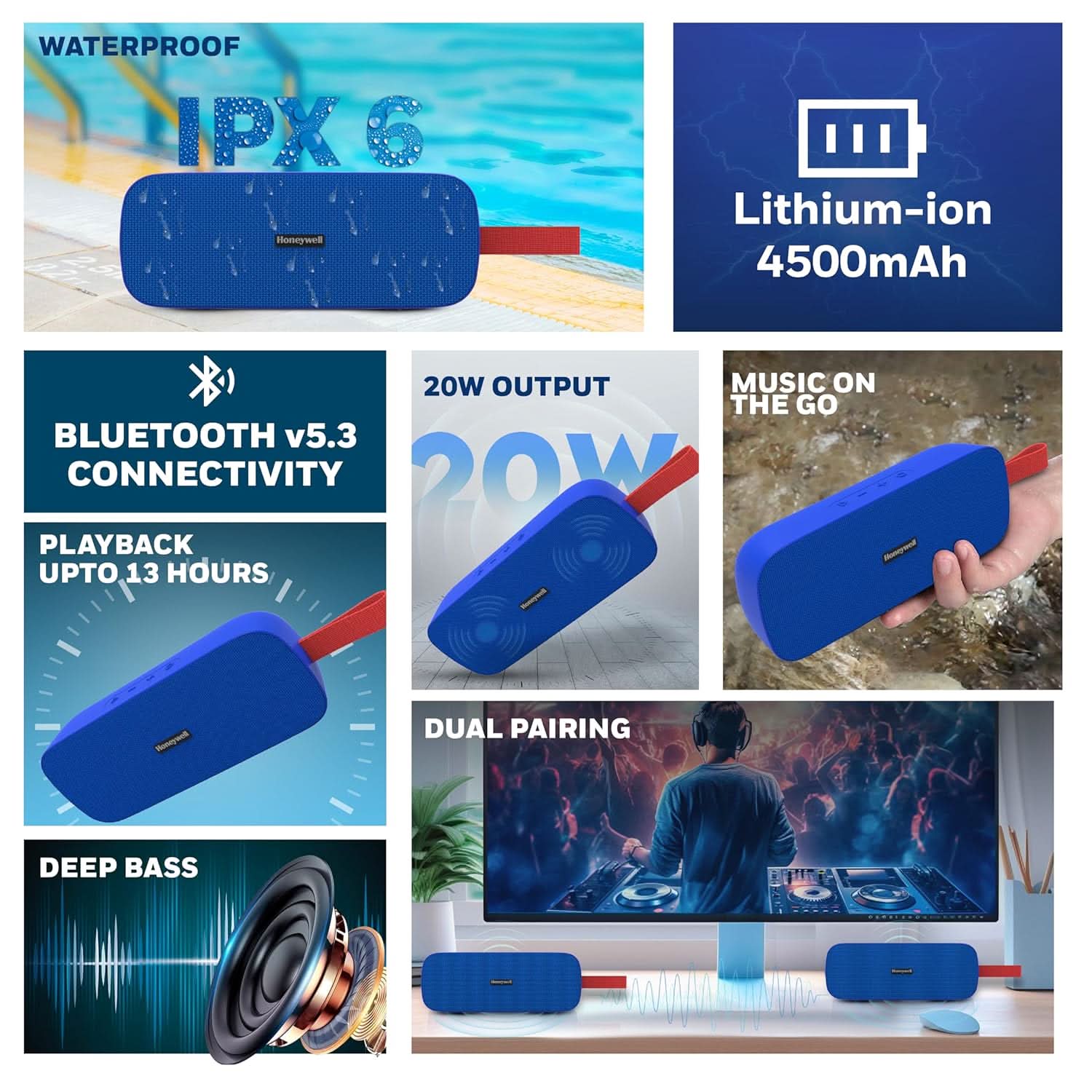Honeywell Trueno U300 20W 5.3 Bluetooth Speaker, Blue