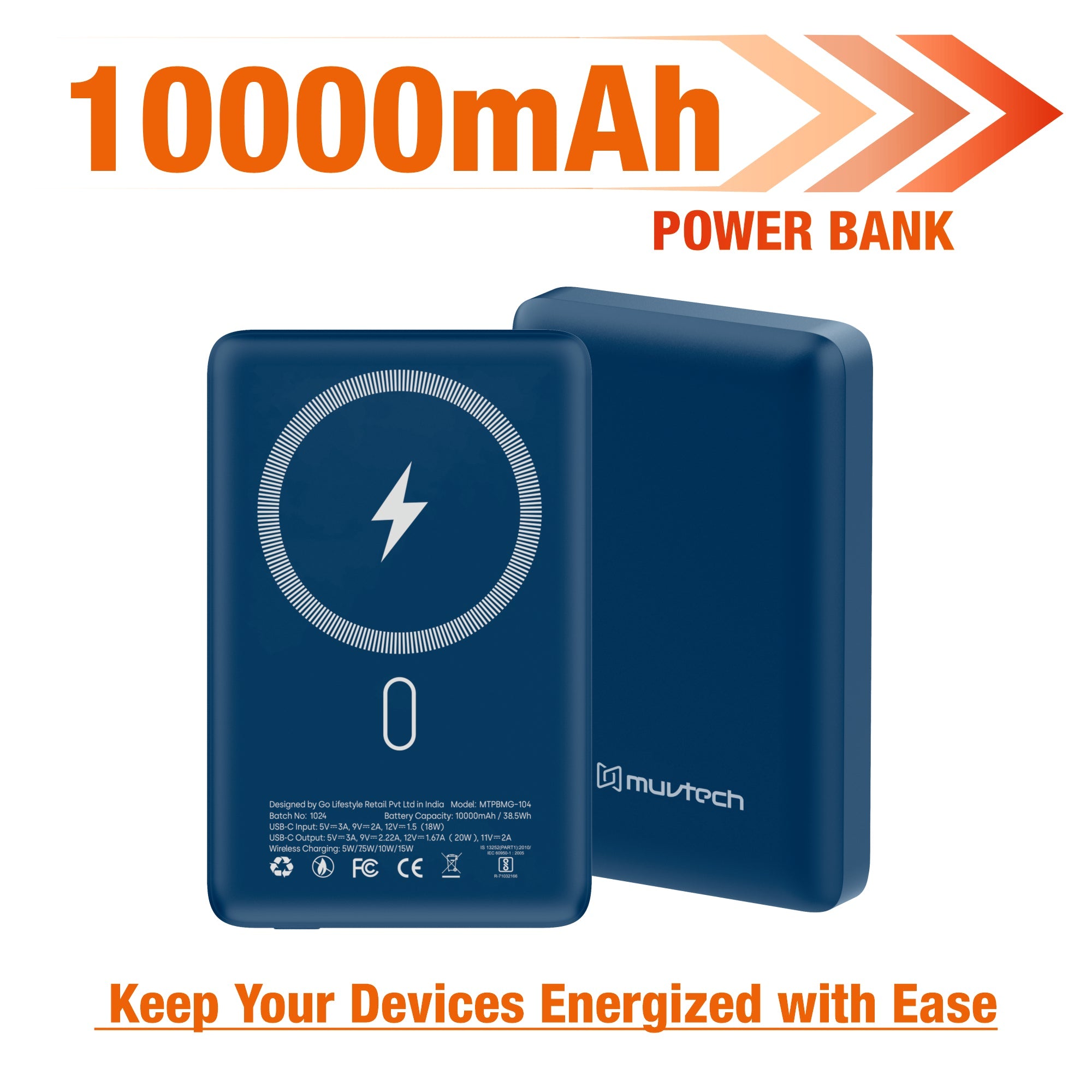 Pocket Pro 10000mAh Power Bank | 15W Mag-Safe Wireless Charging | 20W Wired Fast Charging | Compatible with iPhone, Samsung, Android, and Wireless Devices