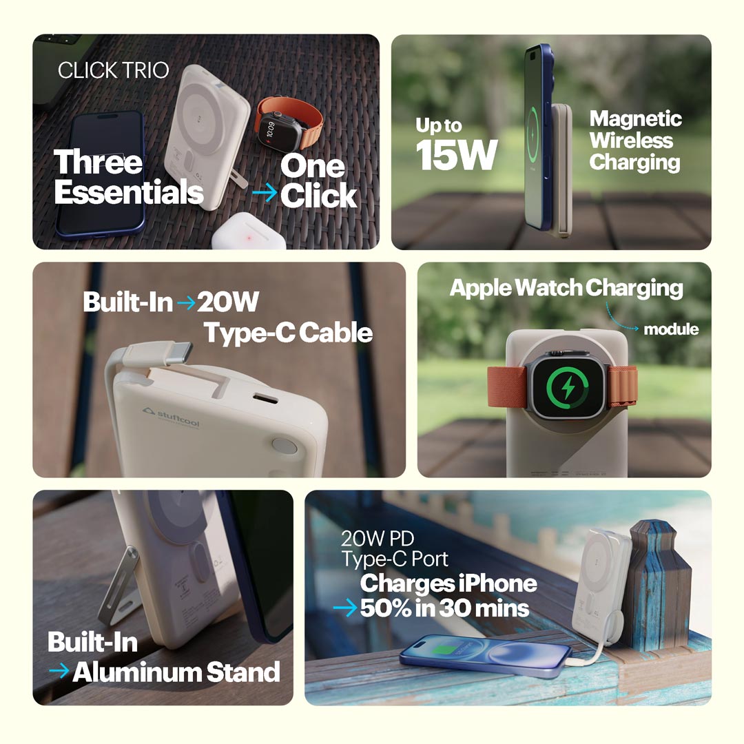 Click Trio 10000mAh Magnetic Wireless Powerbank with Apple Watch Charging