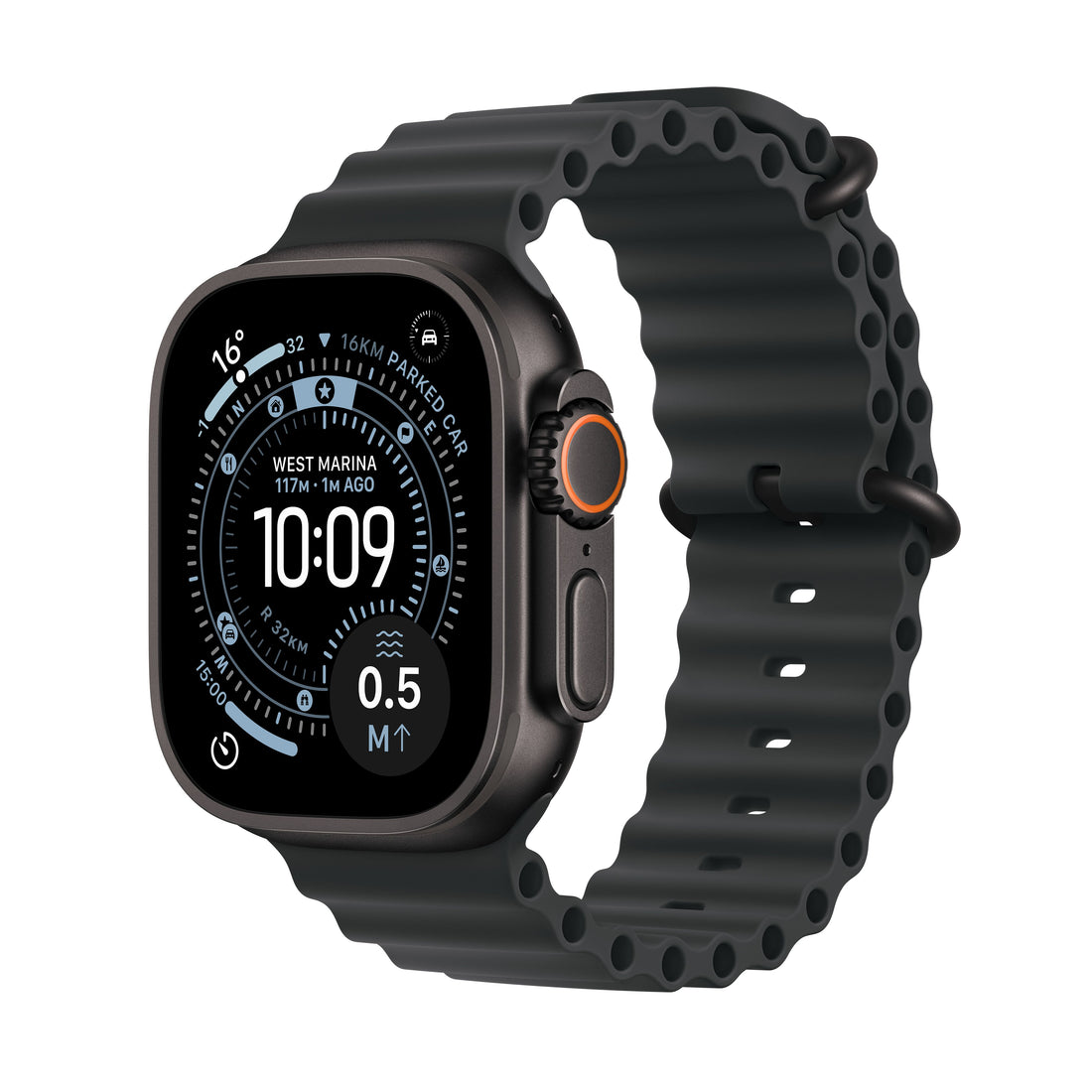 Apple Watch Ultra 3 Black Titanium Case with Ocean Band - Black