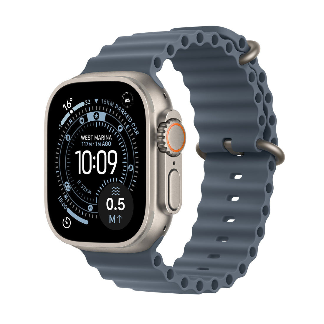 Apple Watch Ultra 3 Natural Titanium Case with Ocean Band - Anchor Blue