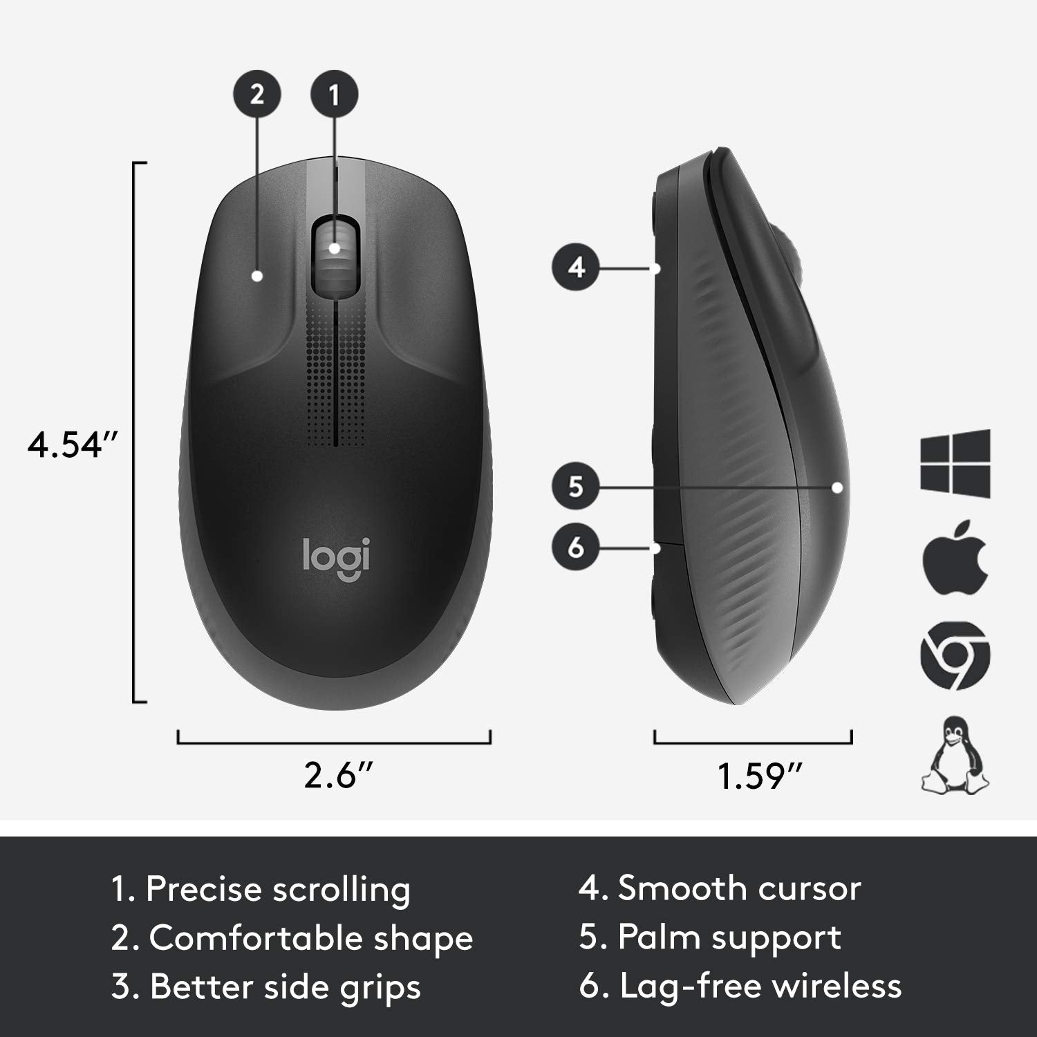 Logitech M190 1000DPI Full Size Curve Design Optical Wireless Mouse - Black