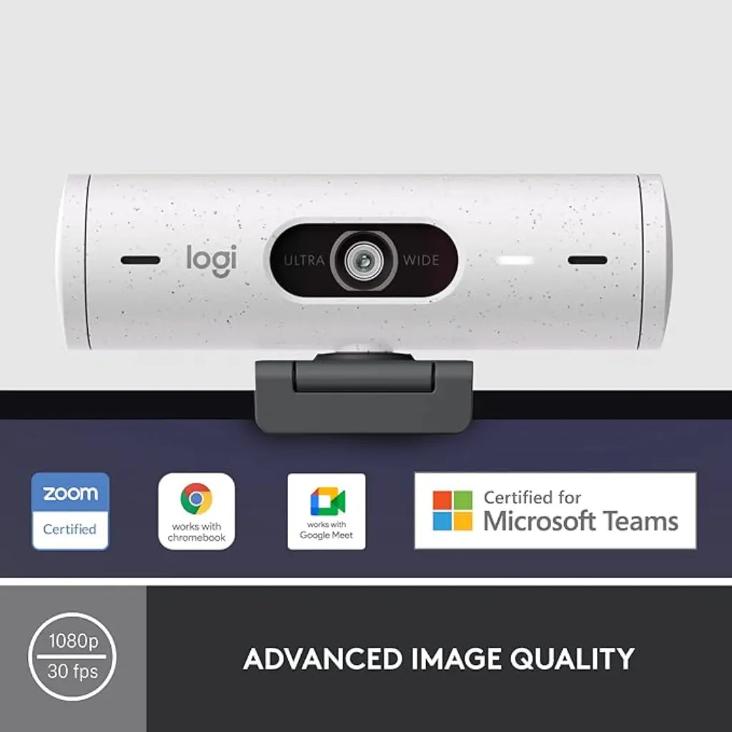 Logitech Brio 500 Full HD 1080p Webcam with Noise Reducing Mics - Off White