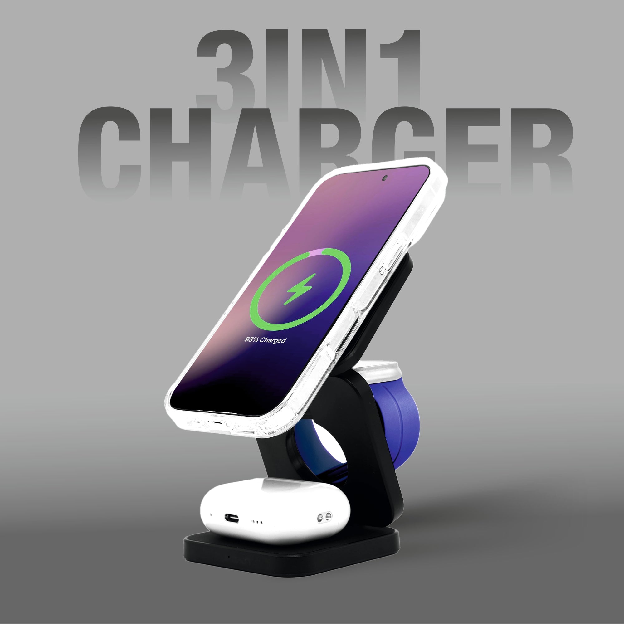 PRISM 3-in-1 Wireless Charger 15W Magnetic  Charging for iPhone, Airpod, iWatch & Magnetic Charging Support Devices