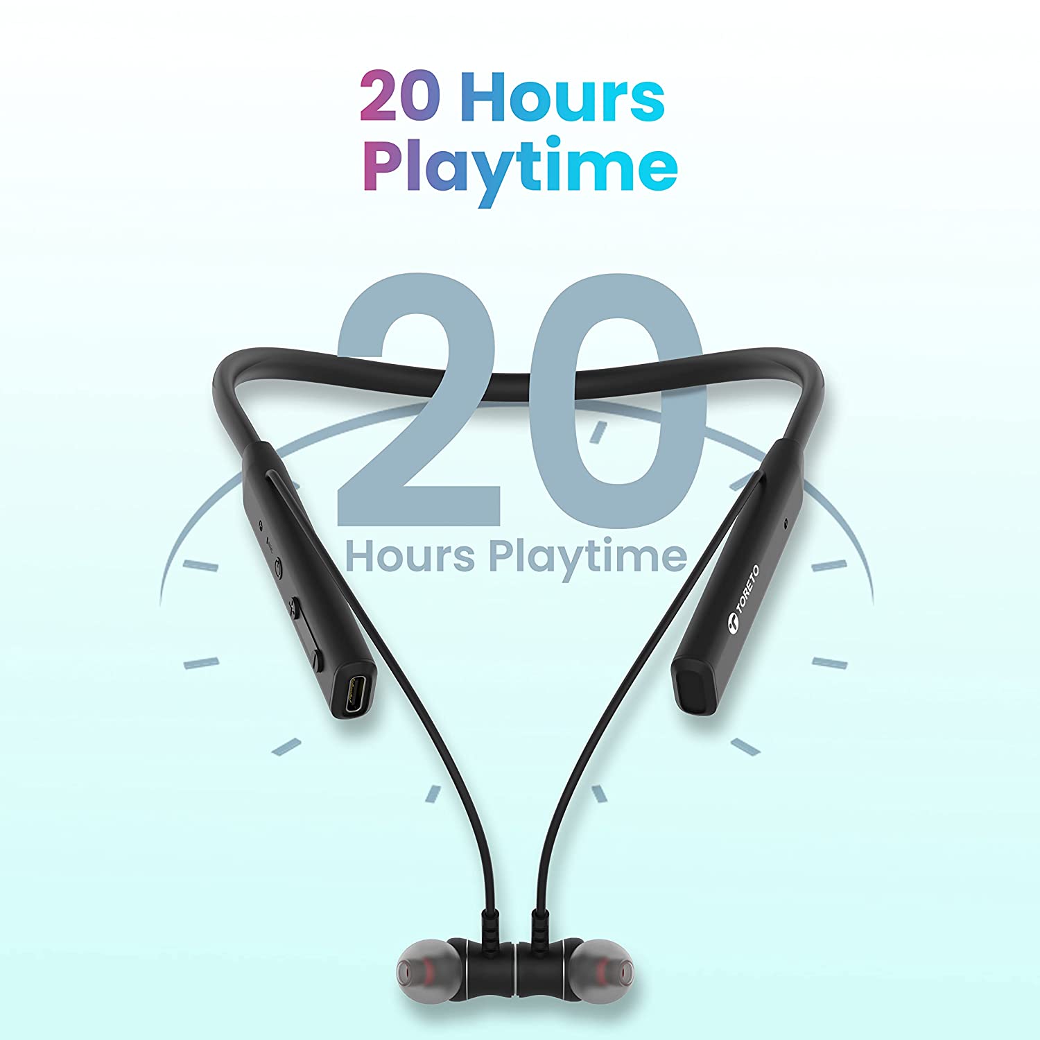 Toreto Beta Lite Wireless Bluetooth 5.0 Neckband Headset with upto 20Hrs Playtime