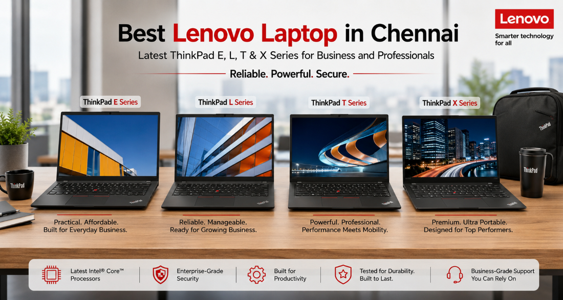 Best Lenovo laptops in Chennai featuring ThinkPad E, L, T and X Series for business professionals