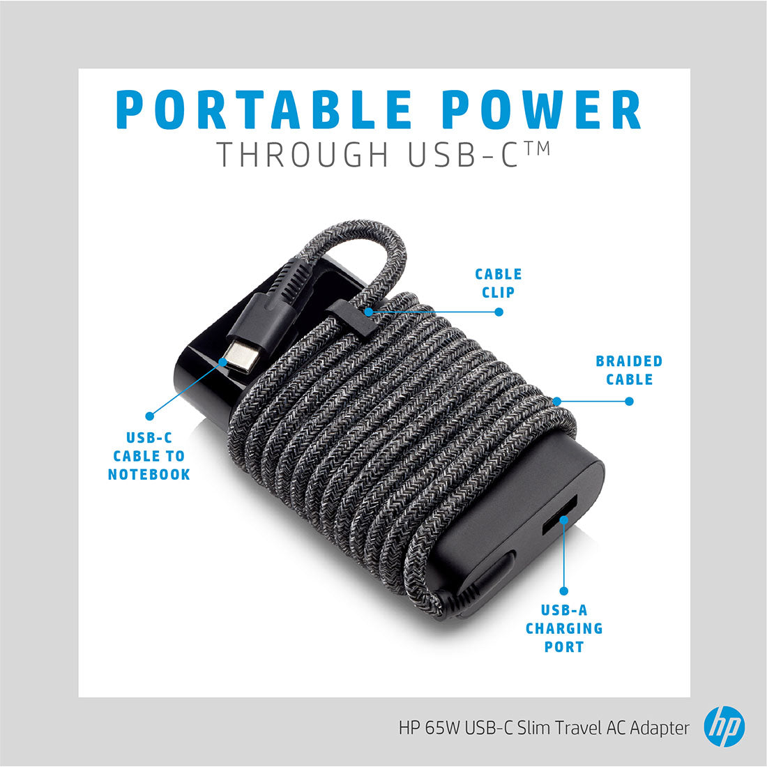 HP 65W USB Type-C Slim Travel Power Adapter Charger