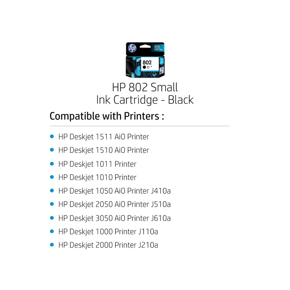 HP 802 CH561ZZ – Small Black Ink Cartridge, 120 Pages