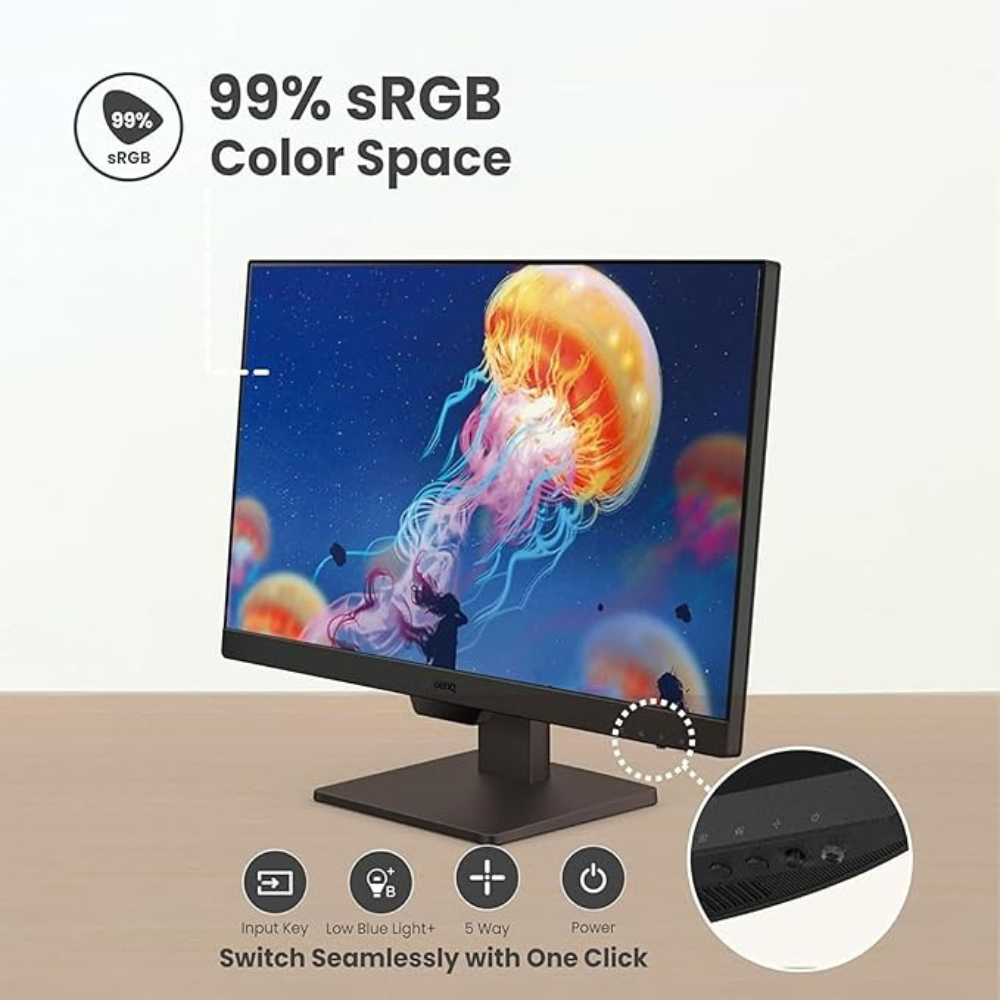 BenQ GW2490 – 23.8" FHD IPS Borderless, 100Hz, 99% sRGB, HDMI/DP, Speakers, Coding Mode, Wall Mount, 3 Year Onsite Warranty