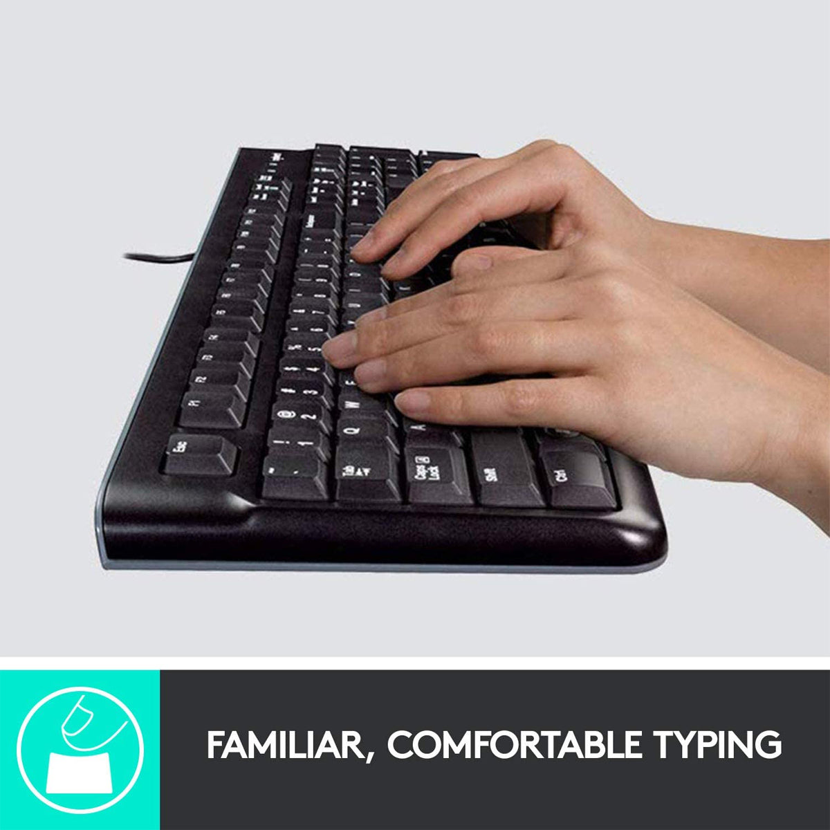 Logitech K120 Corded USB Keyboard with Spill Resistant Design - Black
