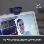 Logitech C920 1080P HD Webcam with Auto Low Light Correction Built-in Dual Stereo Mic and Face Tracking