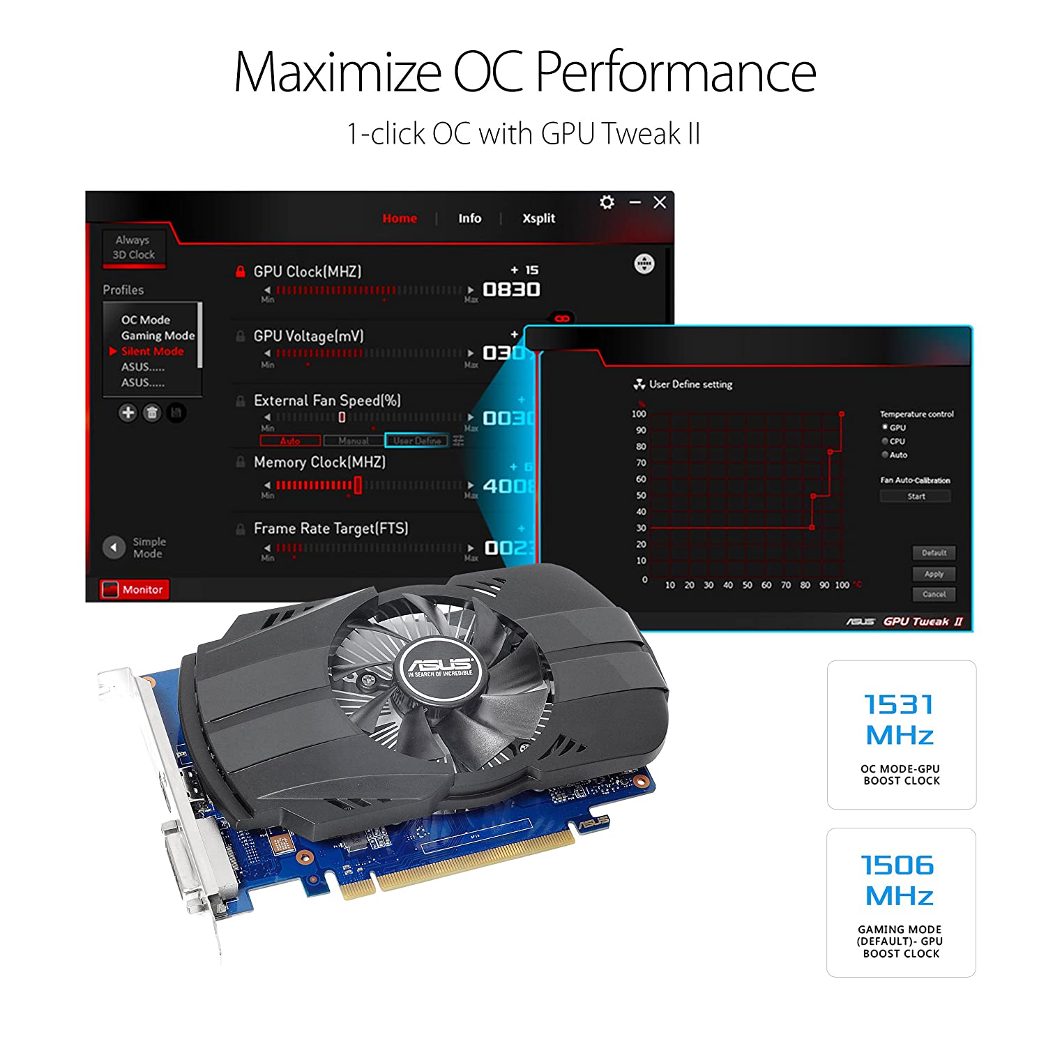 ASUS Phoenix GeForce GT1030 2GB GDDR5 64-Bit OC Edition Graphics Card with IP5X Dust Resistance