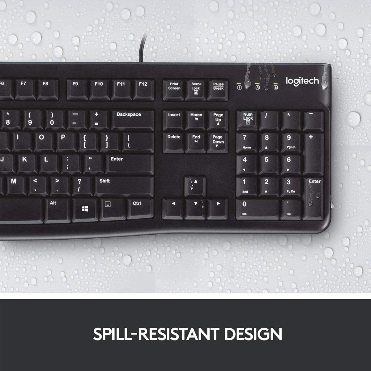 Logitech K120 Corded USB Keyboard with Spill Resistant Design - Black