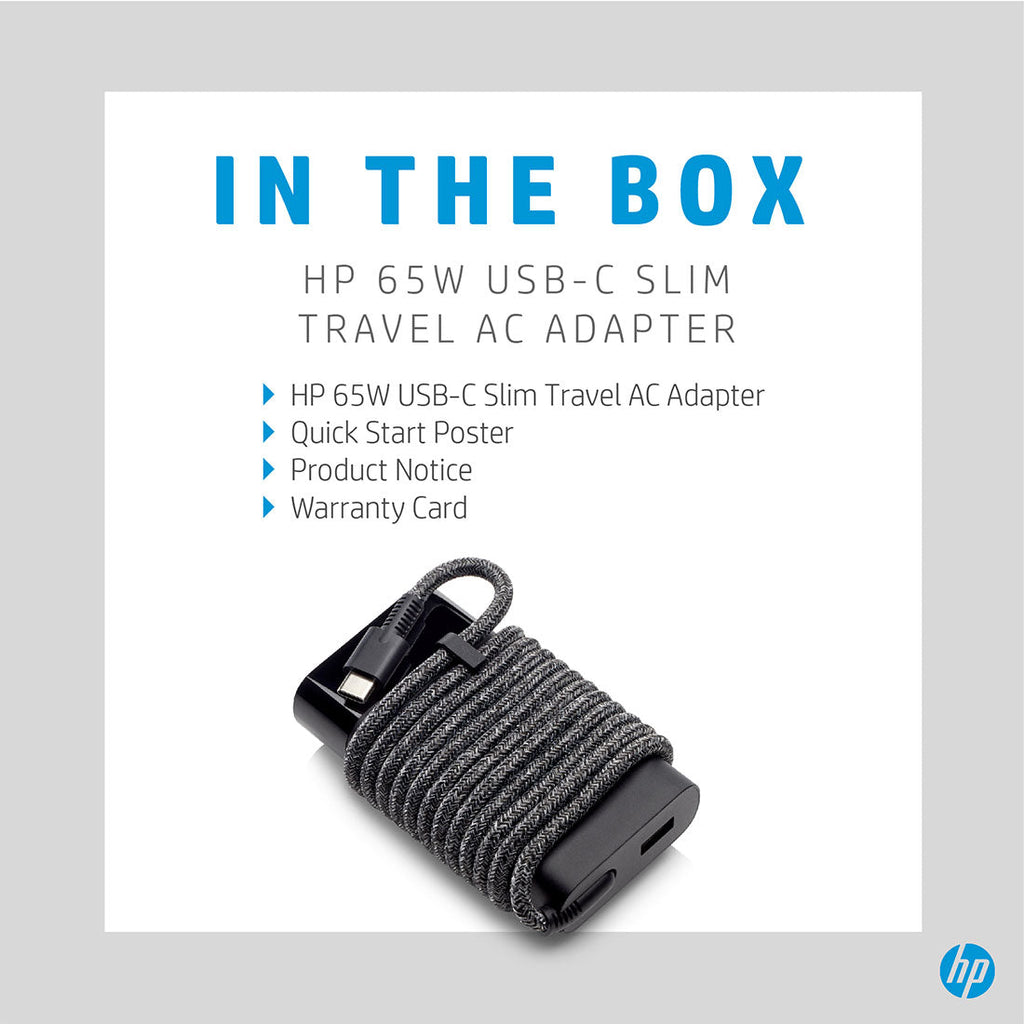 HP 65W USB Type-C Slim Travel Power Adapter Charger