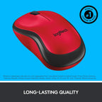 Logitech M221 1000DPI Silent 2.4GHz Wireless Optical Mouse - Red