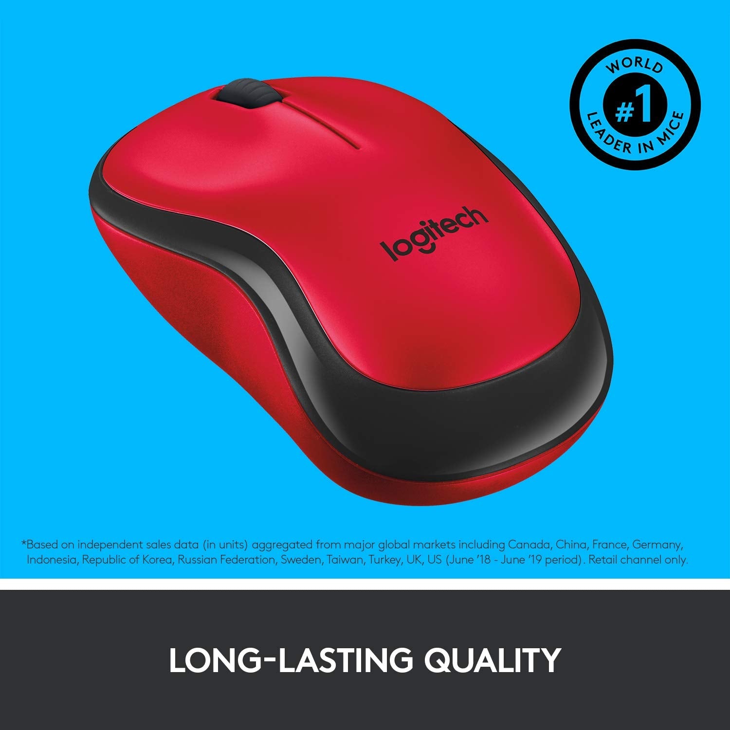 Logitech M221 1000DPI Silent 2.4GHz Wireless Optical Mouse - Red