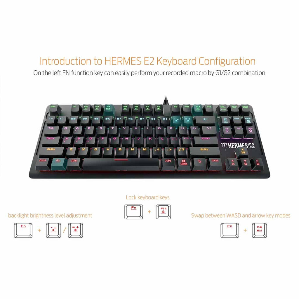 Gamdias HERMES E2 Mechanical Gaming Keyboard with Built-in Memory and 7 Color Neon Illumination
