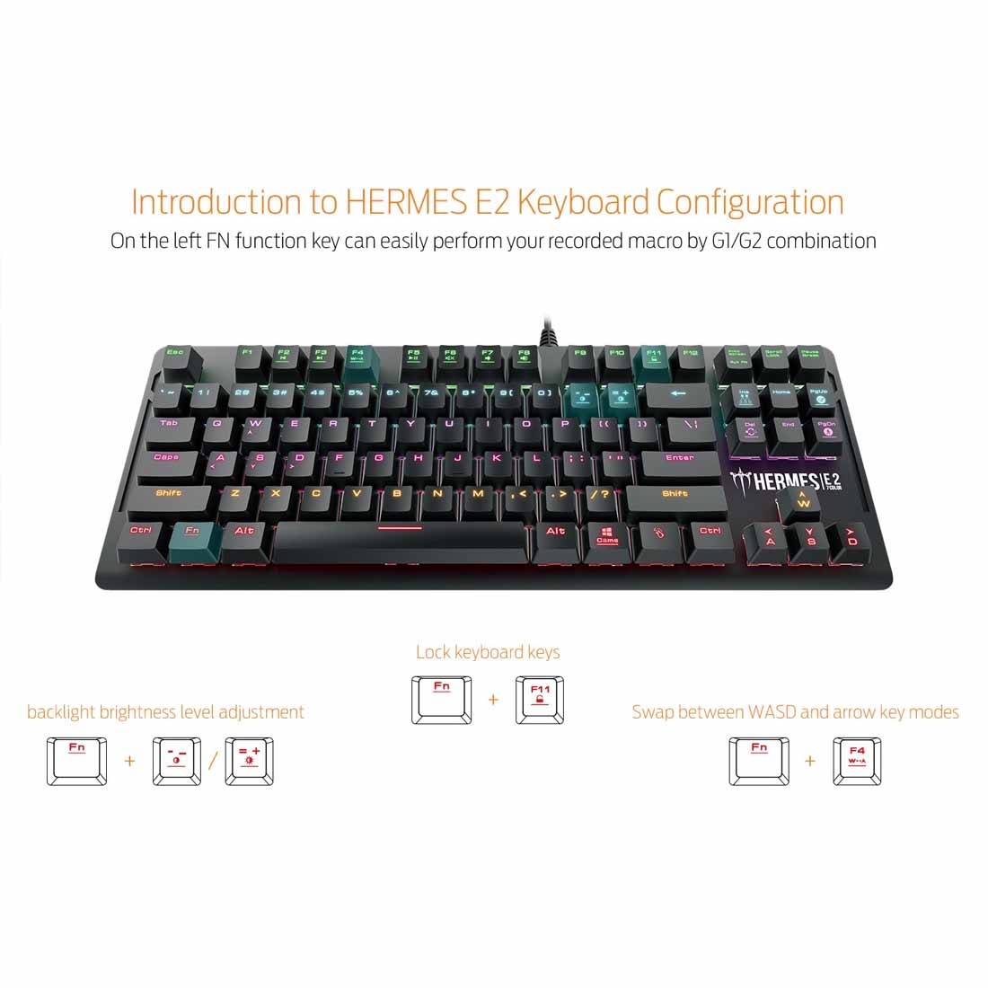 Gamdias HERMES E2 Mechanical Gaming Keyboard with Built-in Memory and 7 Color Neon Illumination
