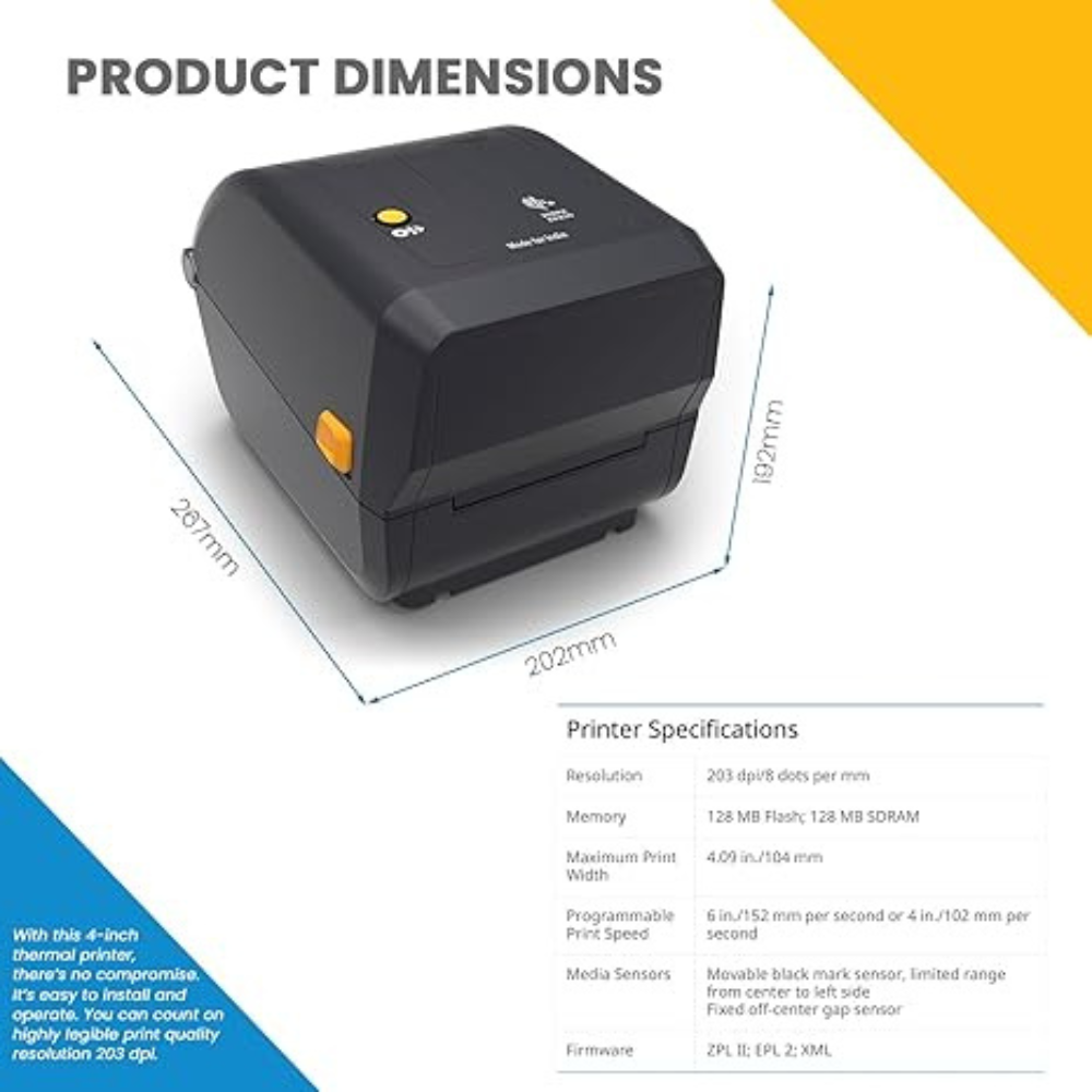 Zebra ZD23A42-30GG0GNZ – Thermal Transfer Barcode Printer, 203 dpi, USB, 2 Years Warranty