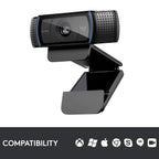 Logitech C920 1080P HD Webcam with Auto Low Light Correction Built-in Dual Stereo Mic and Face Tracking
