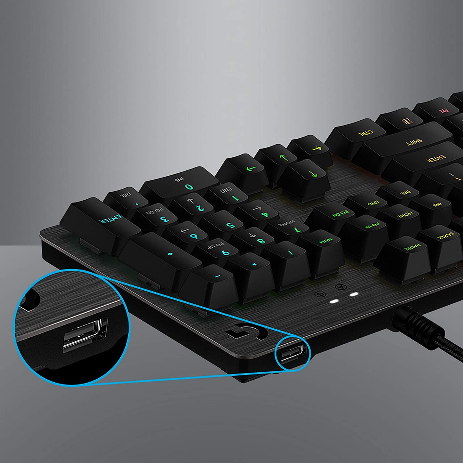Logitech G512 Mechanical Wired Gaming Keyboard with GX Brown Tactile Switch USB Passthrough and Lightsync RGB