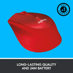 Logitech M331 Silent Plus 1000DPI 2.4GHz Optical Wireless Mouse - Red