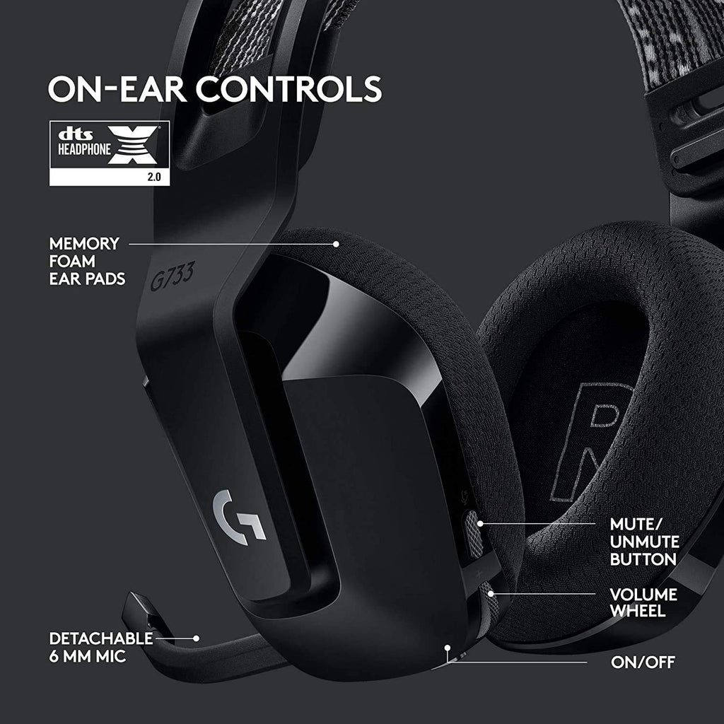 Logitech G733 Lightspeed RGB Wireless Gaming Headphone with PRO-G 40mm Driver and 6mm Boom Microphone