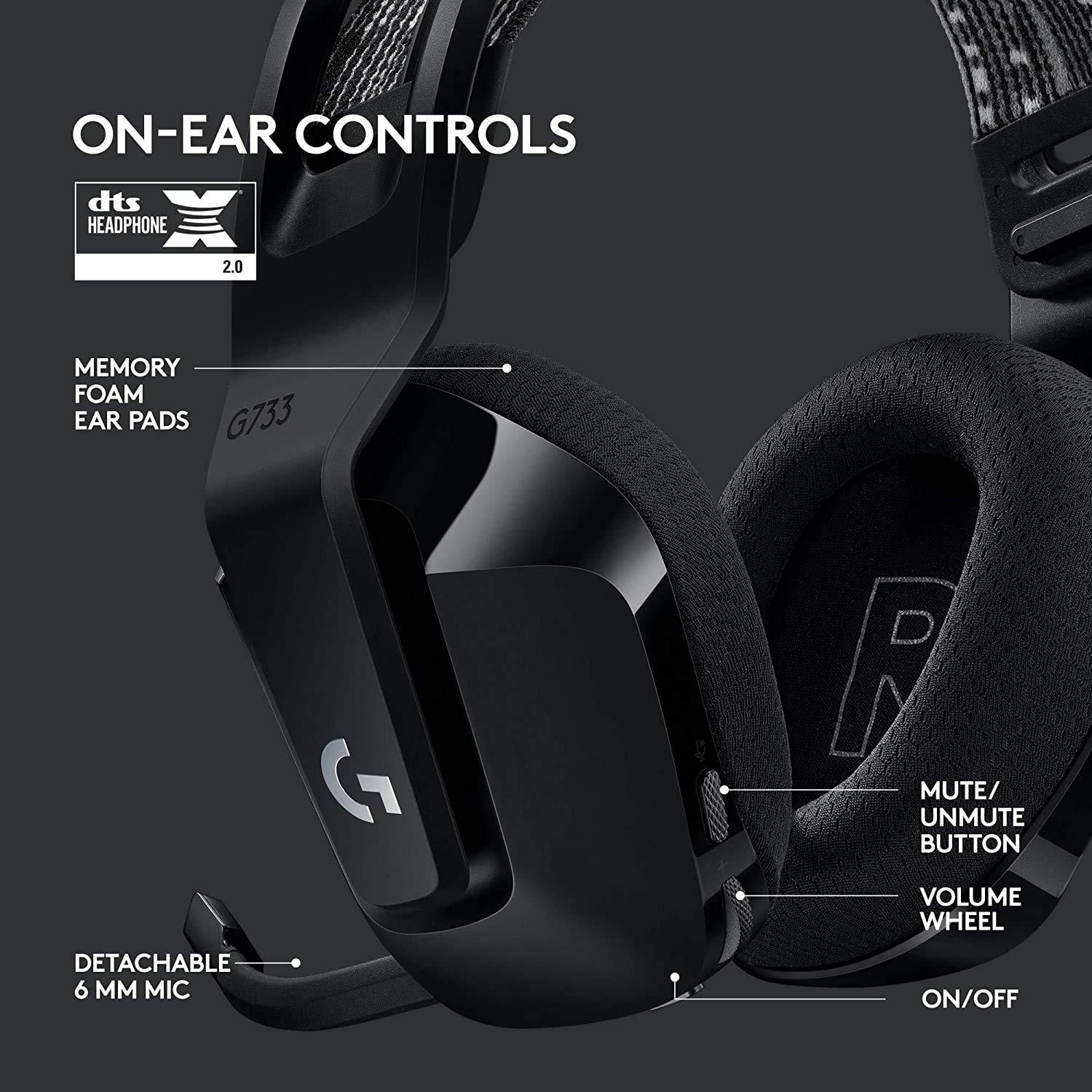 Logitech G733 Lightspeed RGB Wireless Gaming Headphone with PRO-G 40mm Driver and 6mm Boom Microphone