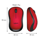 Logitech M221 1000DPI Silent 2.4GHz Wireless Optical Mouse - Red