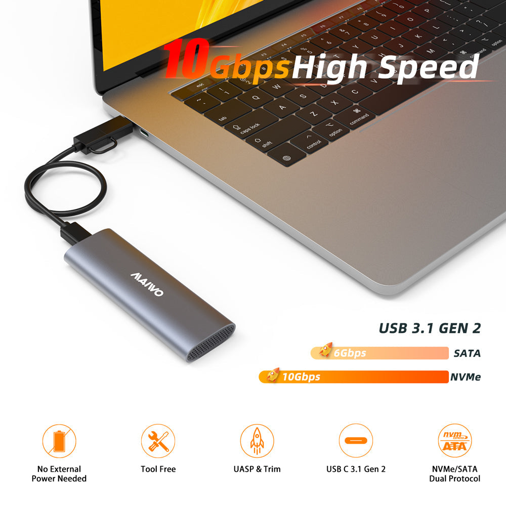 MAIWO K1689 USB Tool-Free M.2 SATA & NVMe SSD Enclosure - Blue