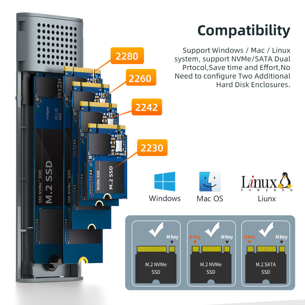 MAIWO K1689 USB Tool-Free M.2 SATA & NVMe SSD Enclosure - Blue