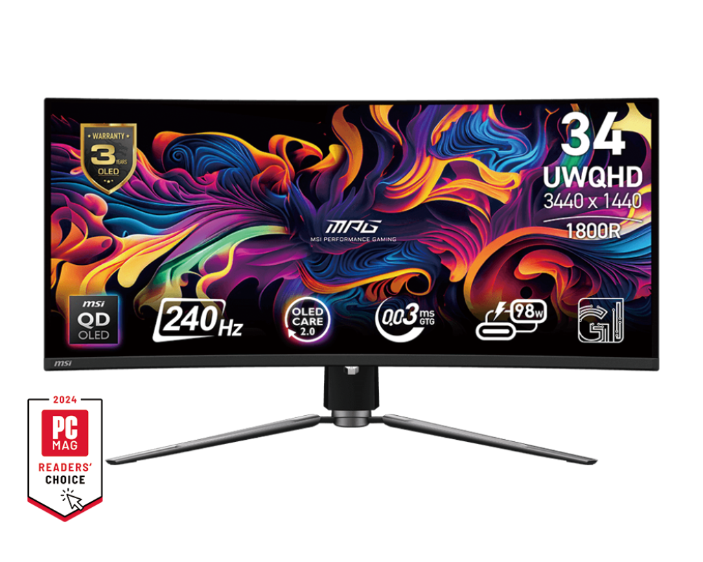 MSI MPG 341CQPX QD-OLED 34" 2K UWQHD 240Hz 0.03ms Curved OLED Gaming Monitor
