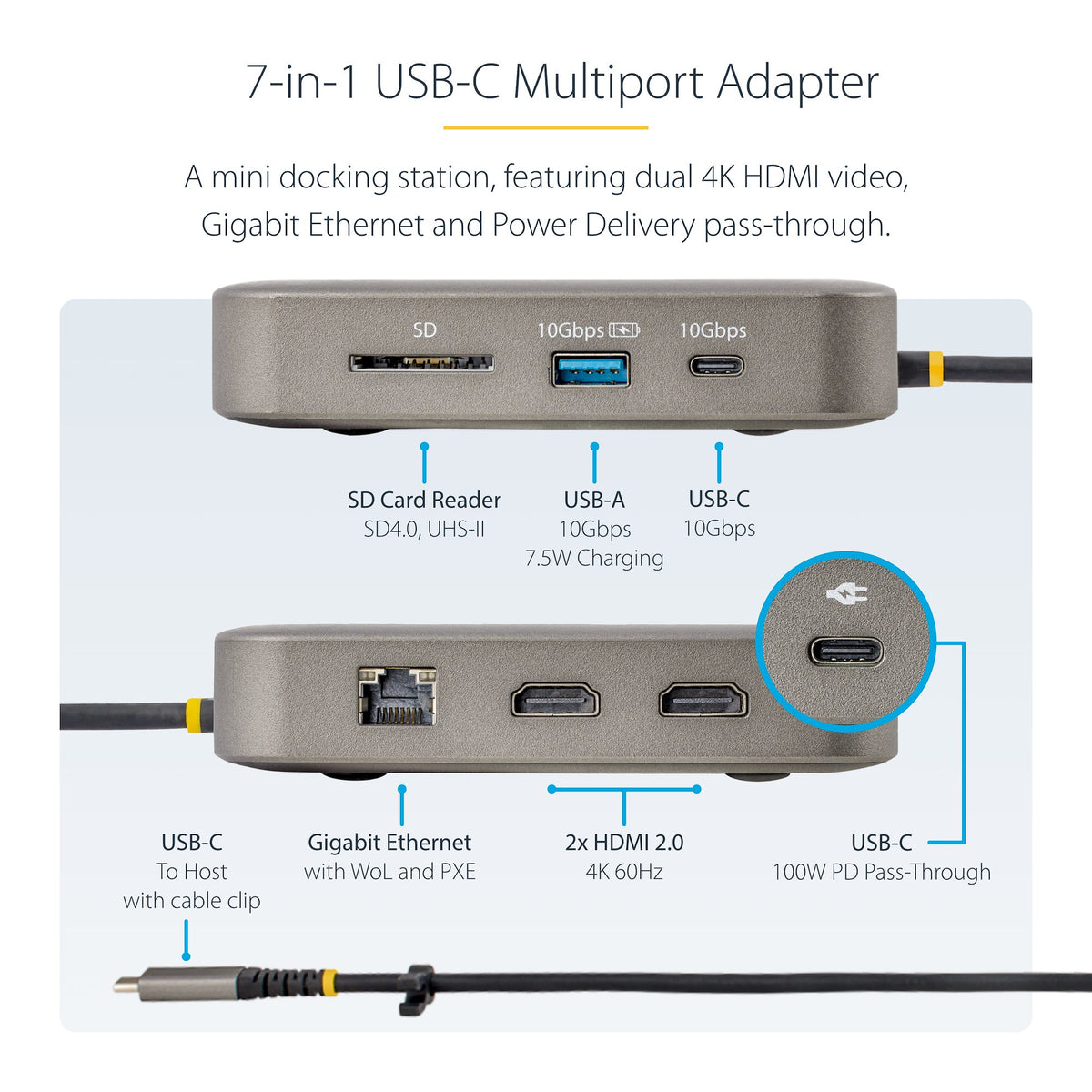 StarTech USB-C Multiport Docking Station 102B-USBC-MULTIPORT – close‑up of SD card reader and Ethernet socket