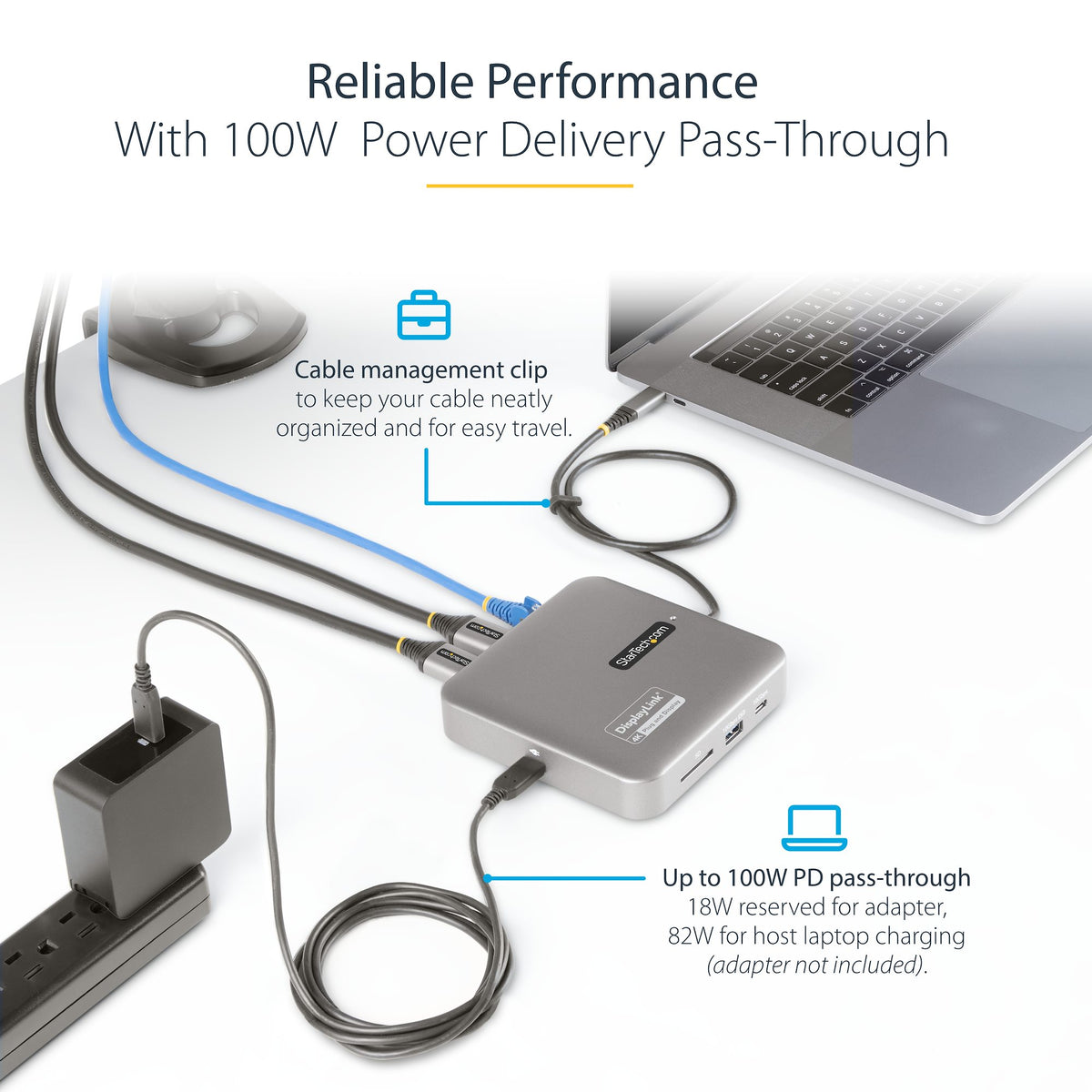StarTech USB-C Multiport Docking Station 102B-USBC-MULTIPORT – top‑down view of cable attachment and port layout