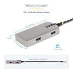 USB-C HDMI Video Multiport Adapter with dimensions and cable length on a white background