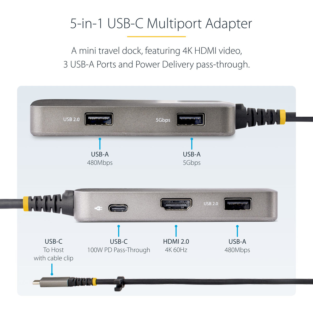 StarTech USB‑C Multiport Adapter – close‑up of the USB‑C Power Delivery input (C‑EG view)