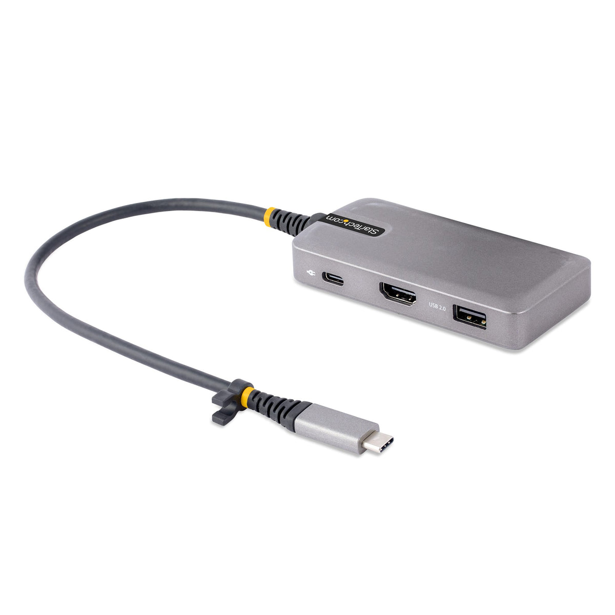 StarTech USB‑C Multiport Adapter – front view showing HDMI port and three USB‑A sockets