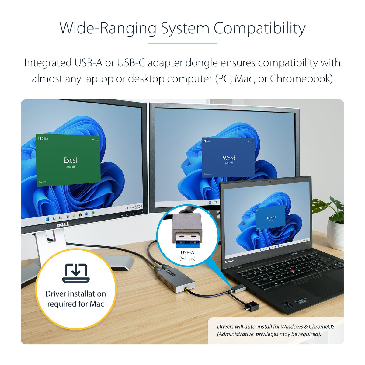 StarTech 107B‑USB‑HDMI close‑up of dual HDMI output plugs